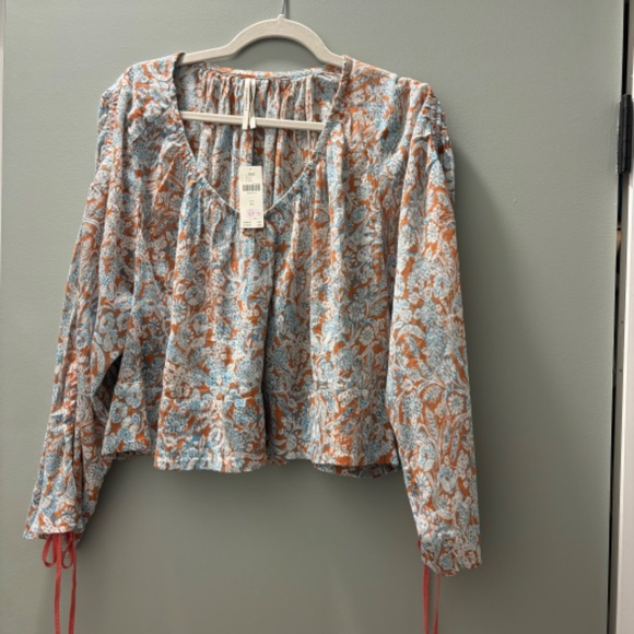 NWT: Floral Crop BY ANTHROPOLOGIE LONG-SLEEVE SHIRRED BLOUSE - Picture 5 of 5